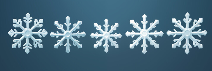 Set of Unique Snowflake Designs on a Blue Background