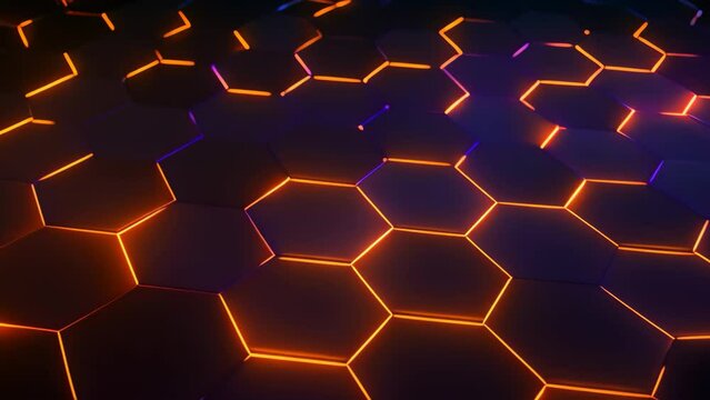 3D rendering of abstract background with glowing hexagons. Futuristic honeycomb pattern, Abstract background hexagon pattern with glowing lights, AI Generated