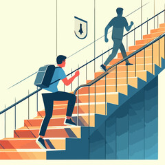 man climbing up the stairs vector