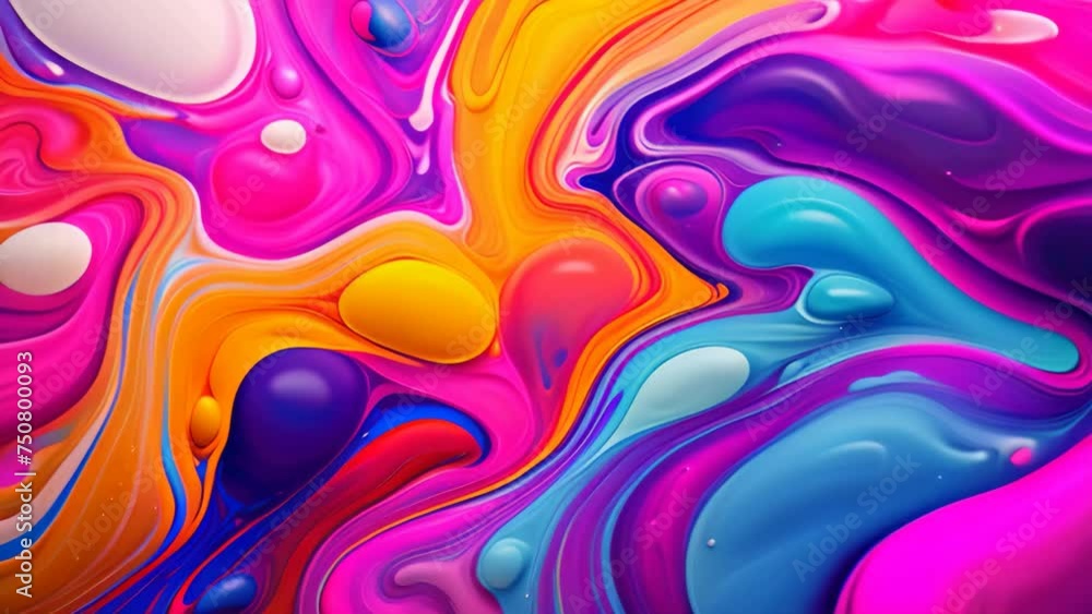 Poster abstract background of oil paint in the form of waves and bubbles, abstract colorful background. liq