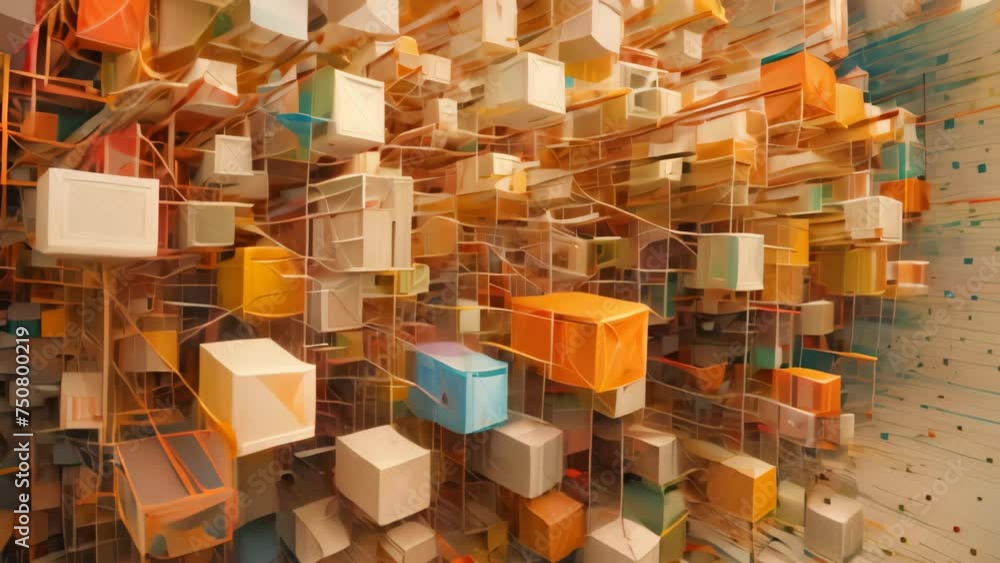 Poster abstract background with cubes and lines. 3d rendering, 3d illustration. abstract cuboid representat