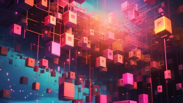 Abstract digital technology background, 3d rendering. Computer digital drawing. abstract cuboid representation of fourth dimension space, neural network generated art, AI Generated