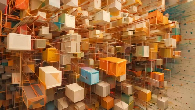 Abstract background with cubes and lines. 3d rendering, 3d illustration. abstract cuboid representation of fourth dimension space, neural network generated art, AI Generated