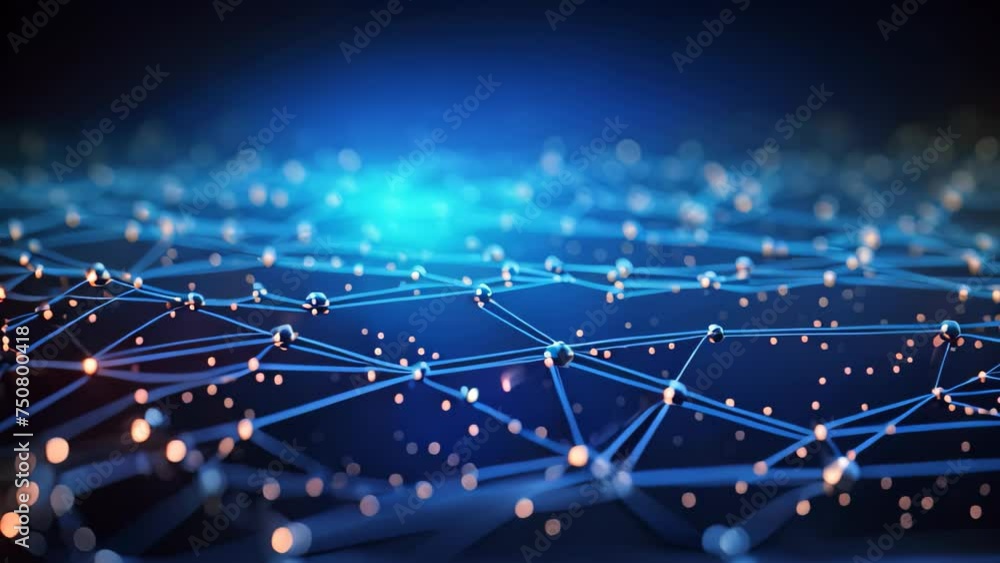 Poster 3d rendering of abstract technology background with connecting dots and lines. Network concept, Abstract background with binary code flowing through a network of interconnected nodes, AI Generated