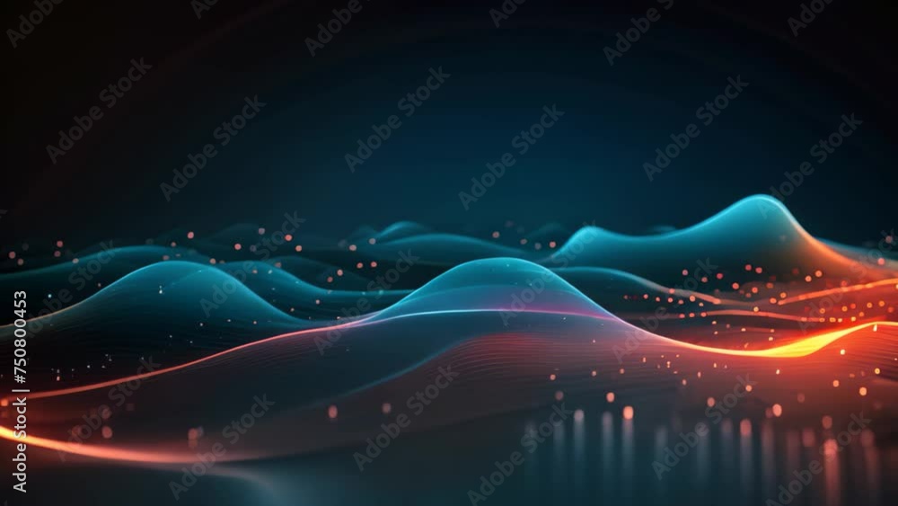 Poster abstract wave background with glowing lines and particles illustration. abstract digital background 