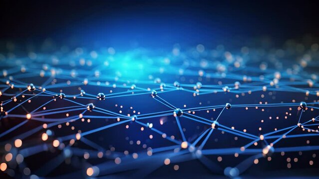 3d rendering of abstract technology background with connecting dots and lines. Network concept, Abstract background with binary code flowing through a network of interconnected nodes, AI Generated