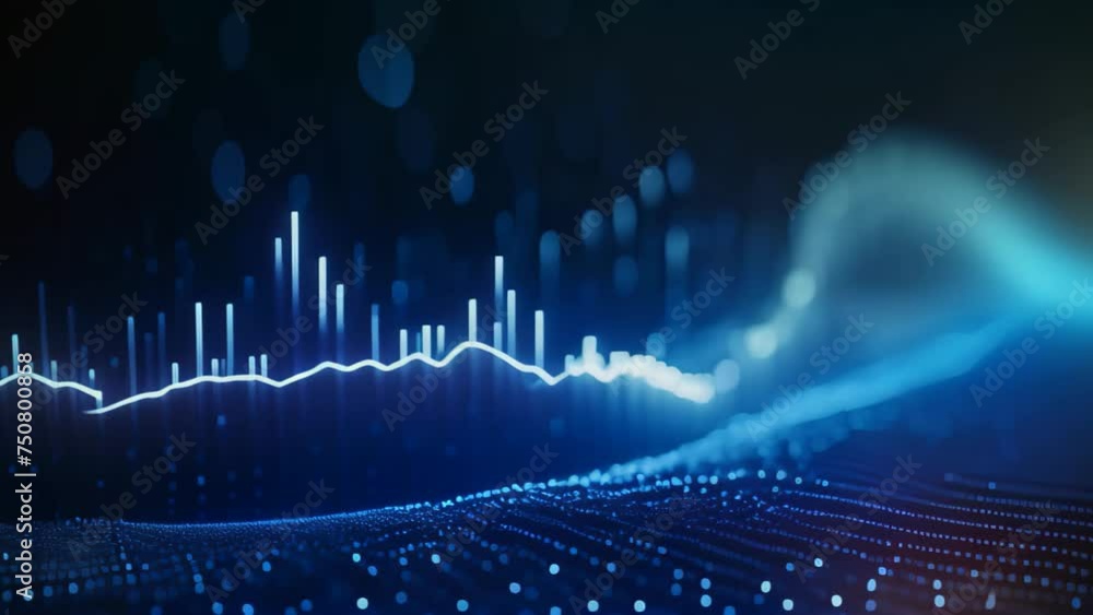 Poster 3d rendering of abstract digital data flowing with depth of field and bokeh effect, abstract digital