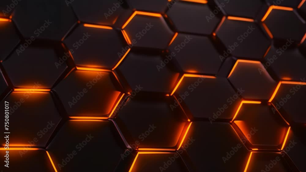 Poster abstract 3d rendering of hexagon background. dark and orange hexagons. abstract hexagonal geometric 