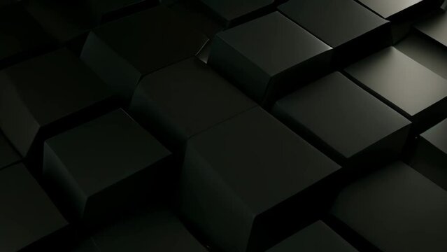Abstract black cubes background, 3d render illustration, square shape. Abstract hexagonal geometric ultra wide background. Structure of lots of hexagons of carbon fiber , AI Generated