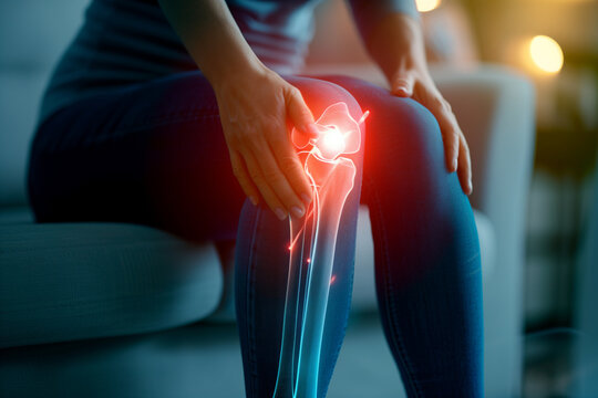 Digitally generated image of man suffering with knee pain. 