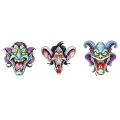 monster face clown mask rat scary face vector set