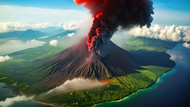 Volcano on the island of Kamchatka. View from above. Aerial view of Gamalama Volcano on Ternate, Indonesia, AI Generated