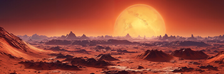 A world beyond our imagination: witness the majesty of an alien landscape with a strange desert and a setting star