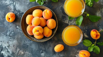 Apricots on a basket with juice.