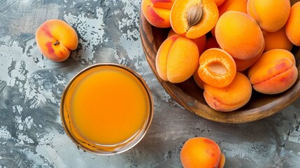 Apricots on a basket with juice.