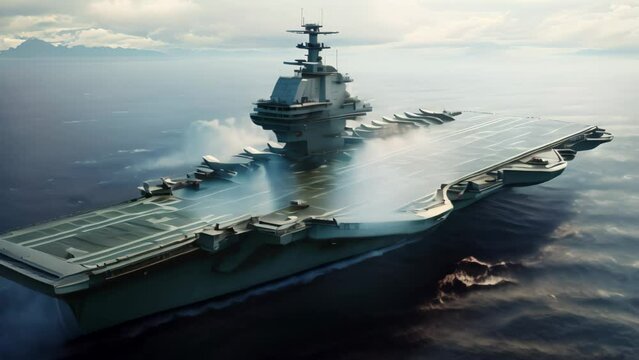 3D CG rendering of USS Midway. High resolution image. An aircraft carrier, AI Generated