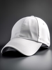 white baseball cap, over grey background сreated with Generative Ai
