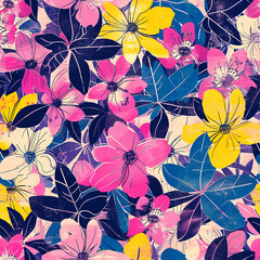 Risograph flower seamless pattern tile background