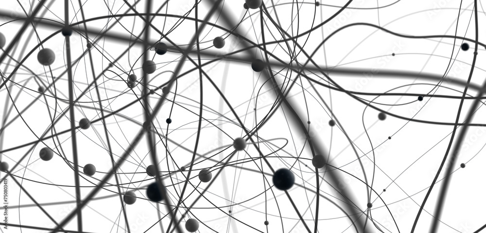 Poster Multi color connected lines and dots network 3d illustration