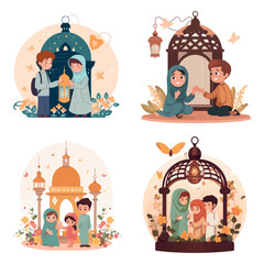 cartoon people islamic muslim celebration eid fitr hijr adha muharram clip art
