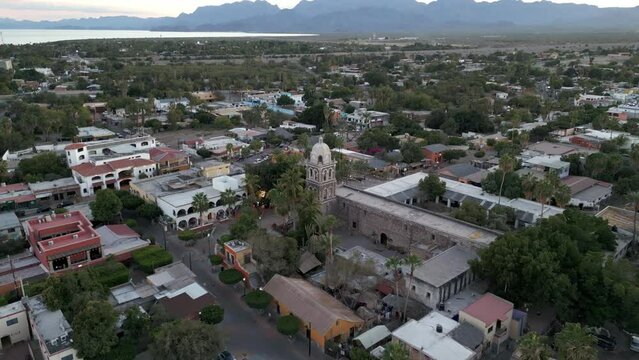 aerial view of Loreto town in Baja California Sur Mexico on Gulf of California