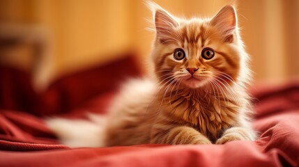 Fluffy kitten close-up. adorable feline against vibrant backdrop, capturing charming features