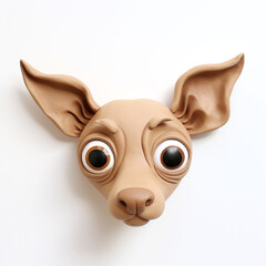 clay dog big ears and eyes on white background сreated with Generative Ai