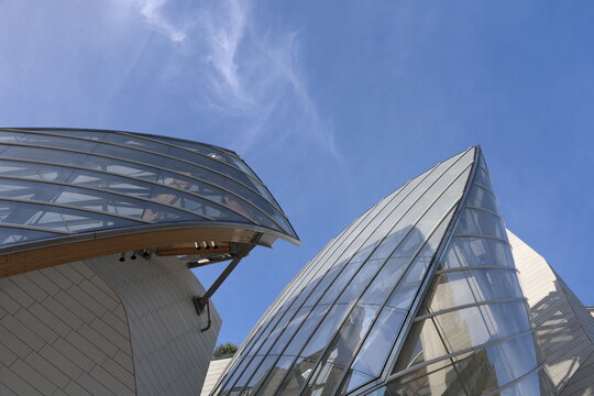 Paris France 5 may 2023 : Vuitton foundation building  and cultural center , architectures details