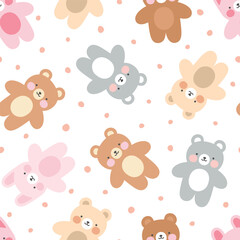 Teddy bear kawaii seamless pattern, vector background - 750804684