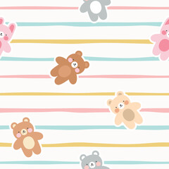 Teddy bear kawaii seamless pattern, vector background - 750805071