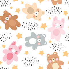 Teddy bear kawaii seamless pattern, vector background - 750805074