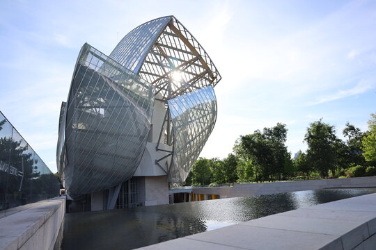 Paris France 5 may 2023 : Vuitton foundation building  and cultural center , architectures details