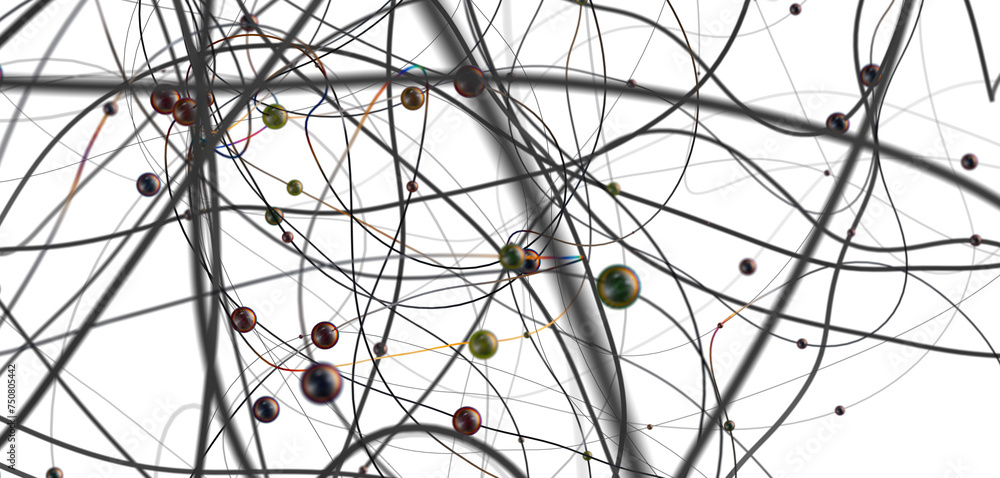 Poster multi color connected lines and dots network 3d illustration