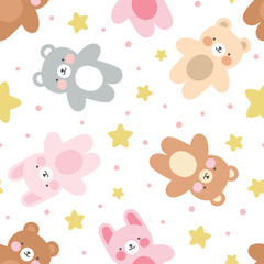 Teddy bear kawaii seamless pattern, vector background - 750805815
