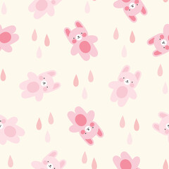 Teddy bear kawaii seamless pattern, vector background - 750806088