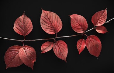 Vibrant red leaves isolated against a dark background are perfect for fall themes and nature-inspired designs.