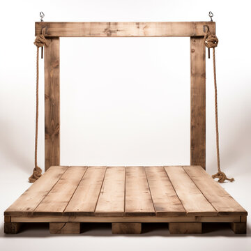 photorelistic wooden 3x3 meter platform with a gallowon white background сreated with Generative Ai