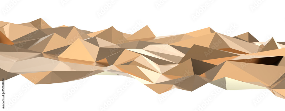 Poster abstract 3d render illustration,surface gold crystal geometric triangle and polygonal shapes templat