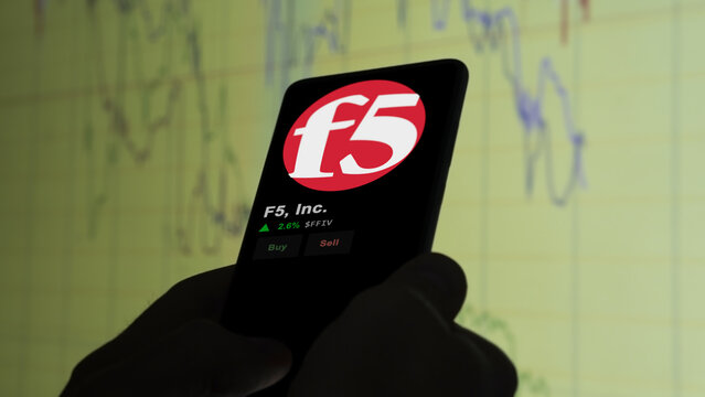 March 02nd 2024 Seattle, Washington. The logo of F5, Inc. on the screen of an exchange. F5, Inc  price stocks, $FFIV on a device.
