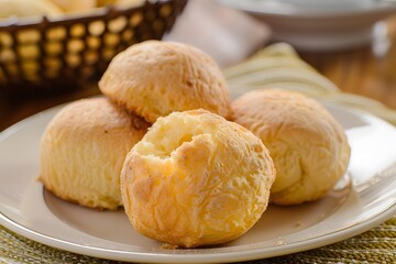 pão de queijo, also known as cheese buns or cheese bread. traditional brazilian snack food - obrazy, fototapety, plakaty
