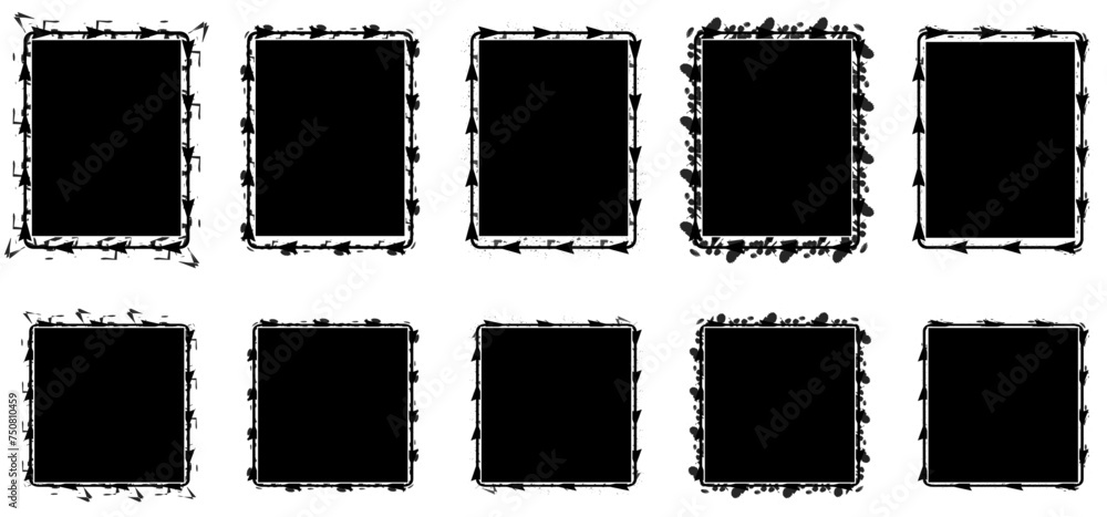 Poster grunge frames set. hand drawn sketch frame collection. rectangle border shape elements.