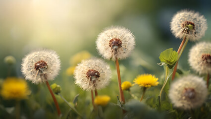 Obraz premium Close shot of dandelions in the meadow