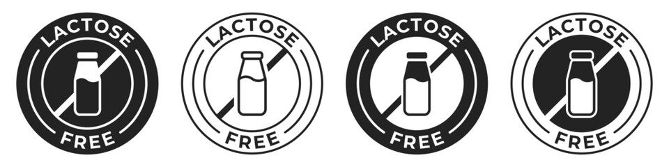 Lactose free label. No lactose icon. No allergen vector illustration for product packaging logo, sign, symbol or emblem isolated. Dairy free badge. - obrazy, fototapety, plakaty