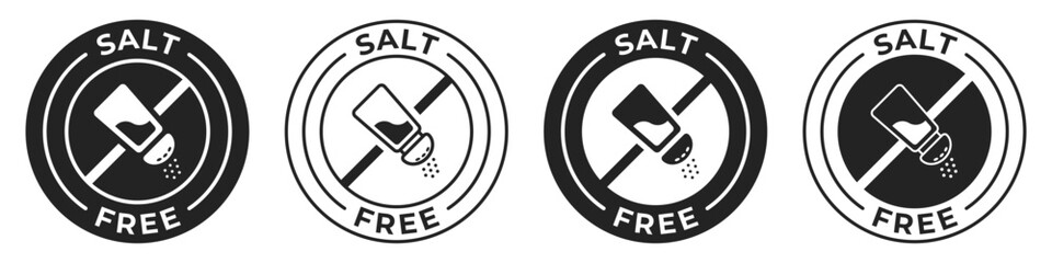 Salt free label. Low sodium icon. Salt free illustration for product packaging logo, sign, symbol or emblem isolated. - obrazy, fototapety, plakaty