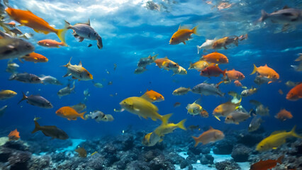Coral reef and fishes in the sea