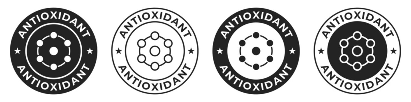 Antioxidant label. Detox molecular illustration for product packaging logo, sign, symbol or emblem. Antioxidant icon isolated.