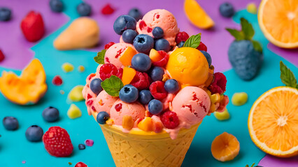 Fototapeta na wymiar Colorful ice cream with berries