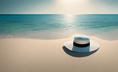Fototapeta na wymiar Sun Hat Resting on Sandy Beach