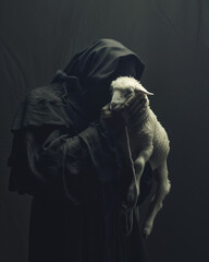 holding a helpless sheep