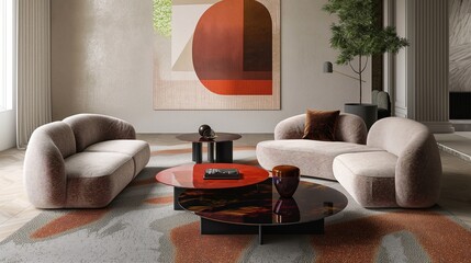 A captivating HD view of a living space transformed into a realm of comfort and style, showcasing two luxurious sofas and a vibrant table that exude modern minimalism.